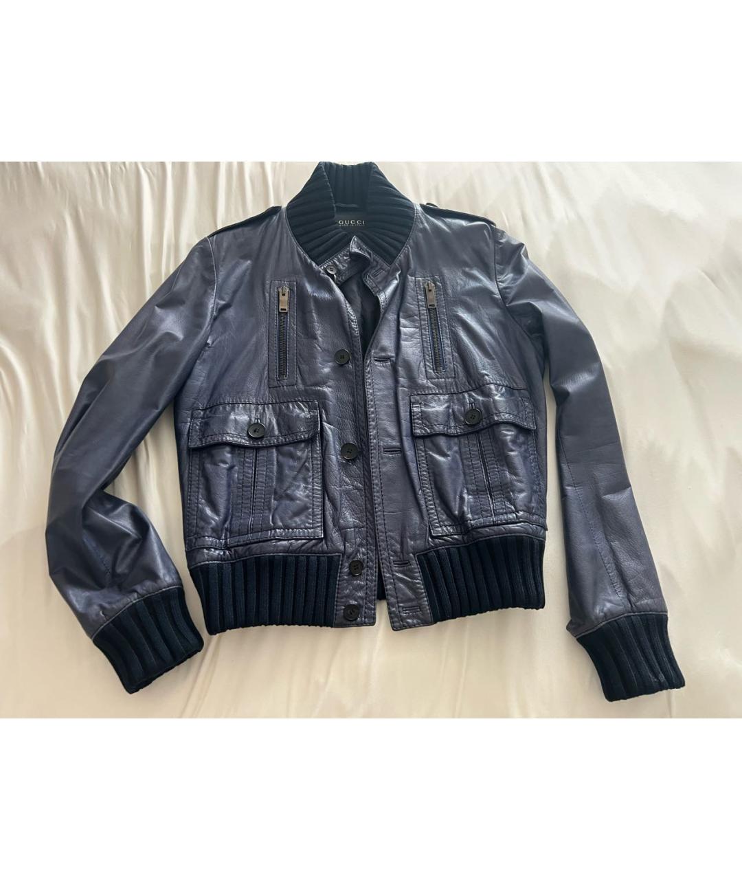 GUCCI Синяя кожаная куртка, фото 6