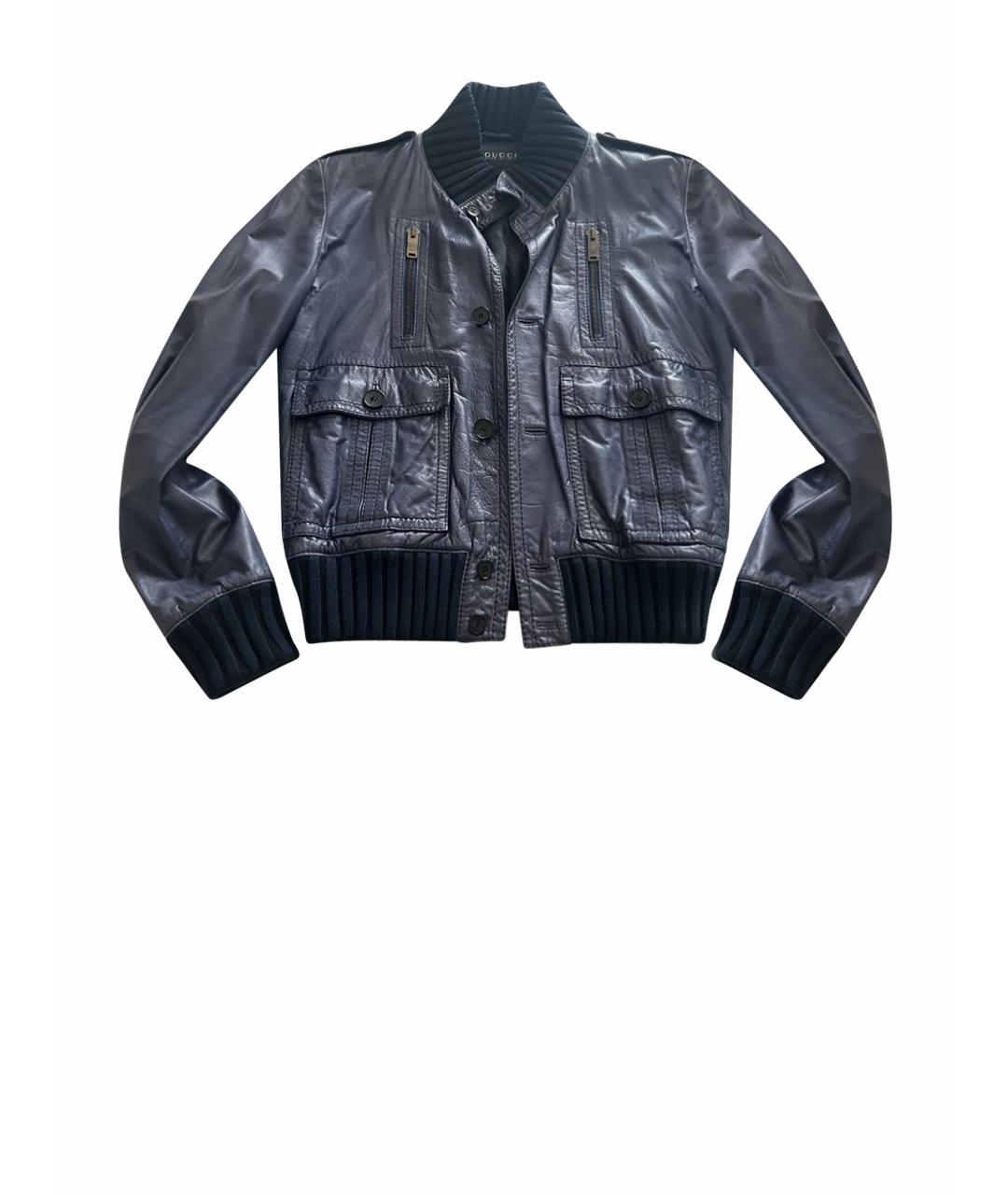 GUCCI Синяя кожаная куртка, фото 1