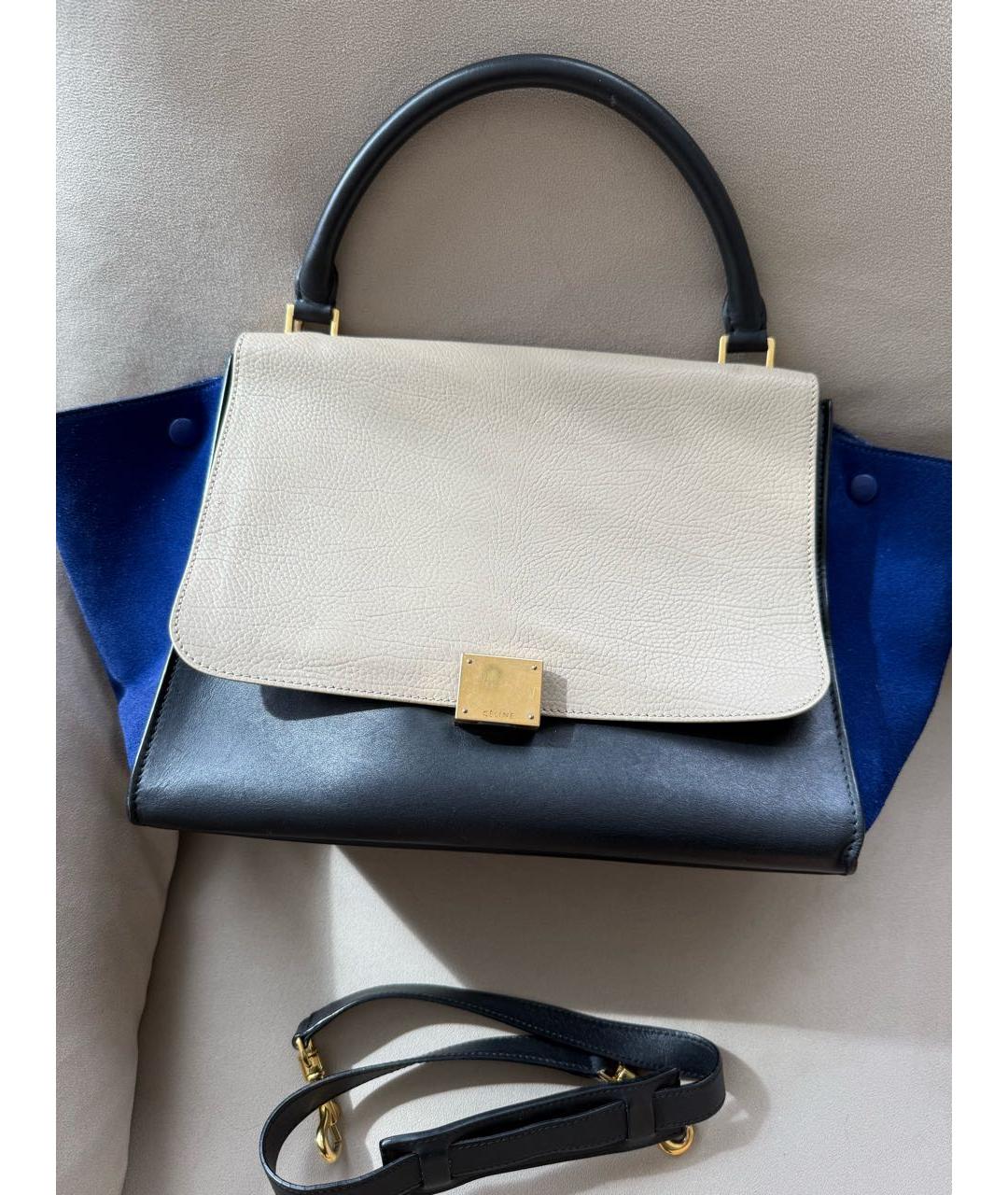 CELINE Синяя кожаная сумка с короткими ручками, фото 5