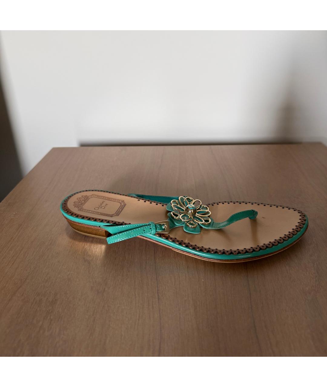 CHRISTIAN DIOR Бирюзовые кожаные шлепанцы, фото 8