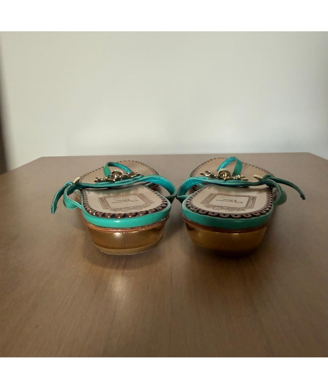 CHRISTIAN DIOR Бирюзовые кожаные шлепанцы, фото 4