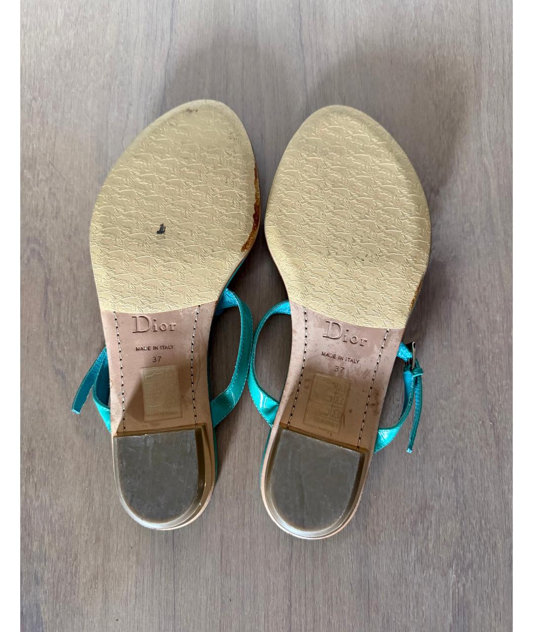CHRISTIAN DIOR Бирюзовые кожаные шлепанцы, фото 5