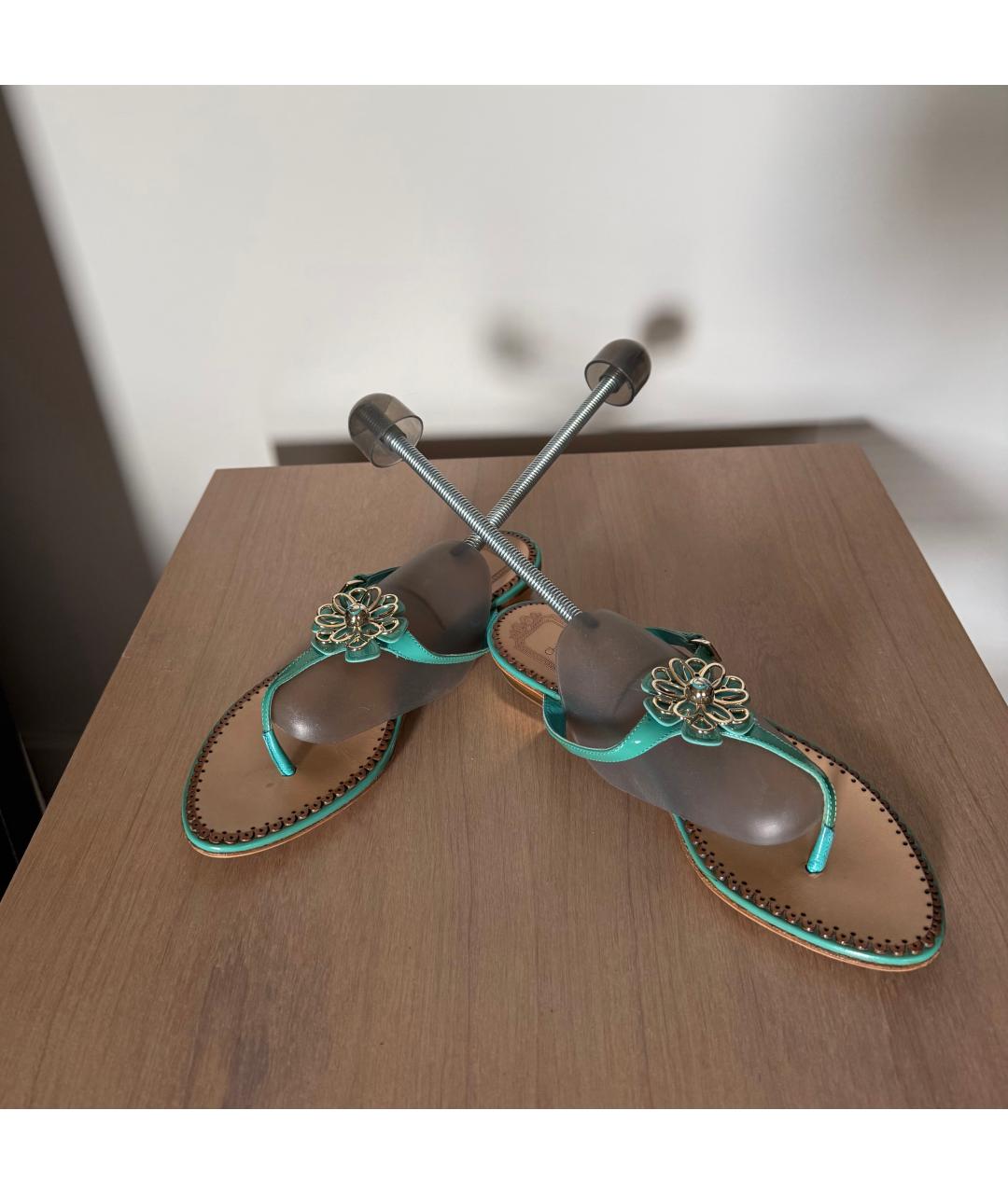 CHRISTIAN DIOR Бирюзовые кожаные шлепанцы, фото 7