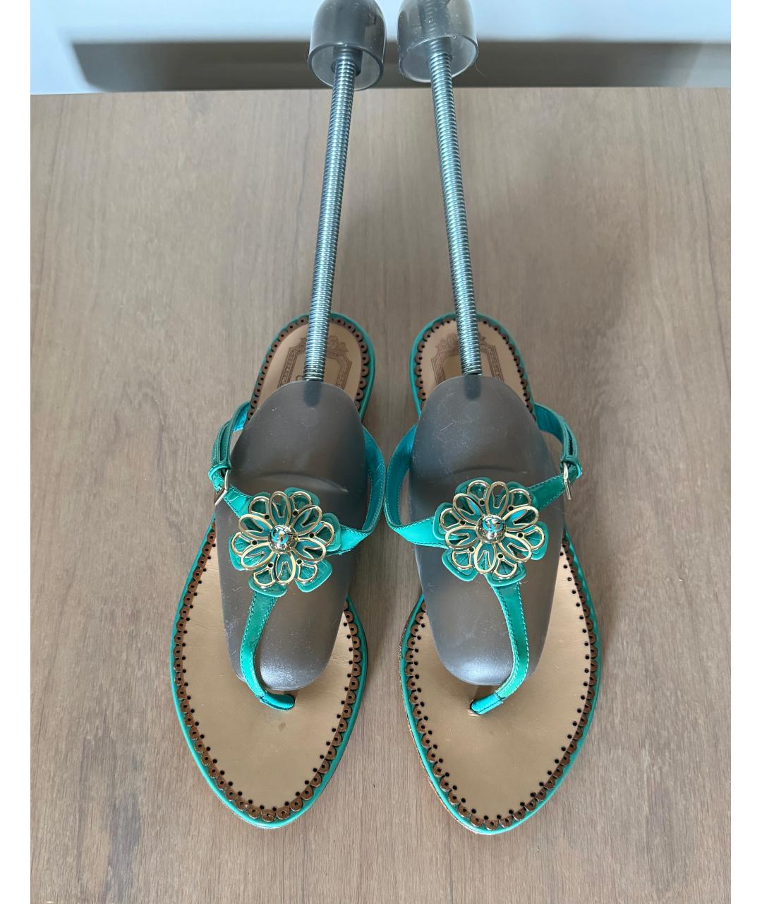 CHRISTIAN DIOR Бирюзовые кожаные шлепанцы, фото 6