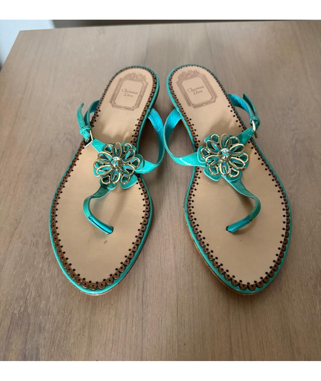 CHRISTIAN DIOR Бирюзовые кожаные шлепанцы, фото 2