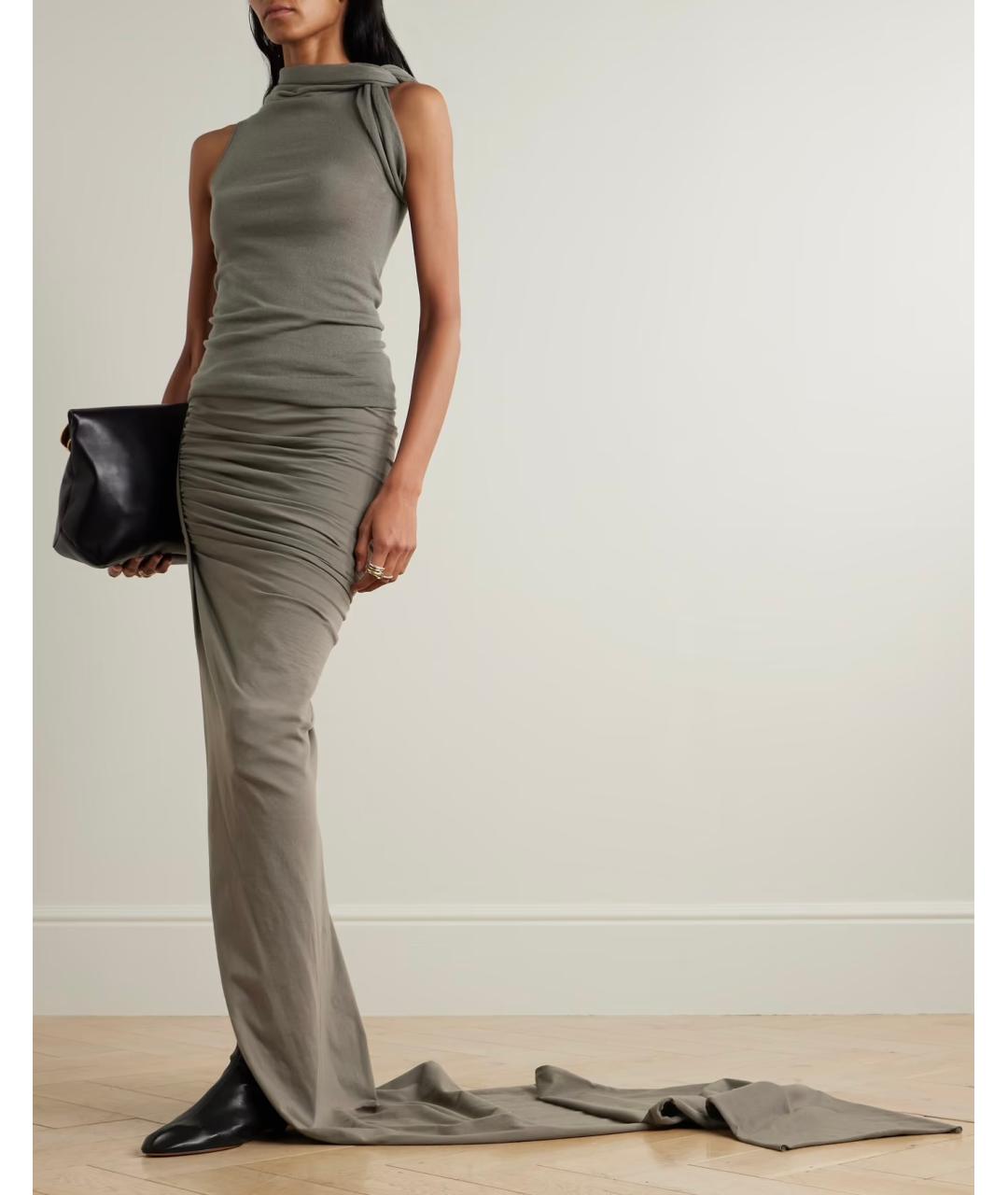 RICK OWENS Серая хлопковая юбка макси, фото 2