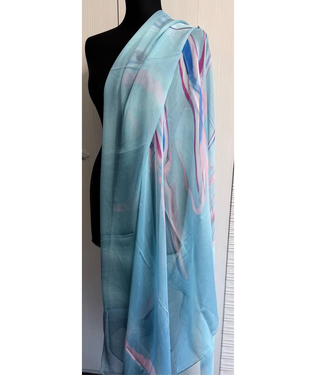 CHANEL Голубой шелковый шарф, фото 7