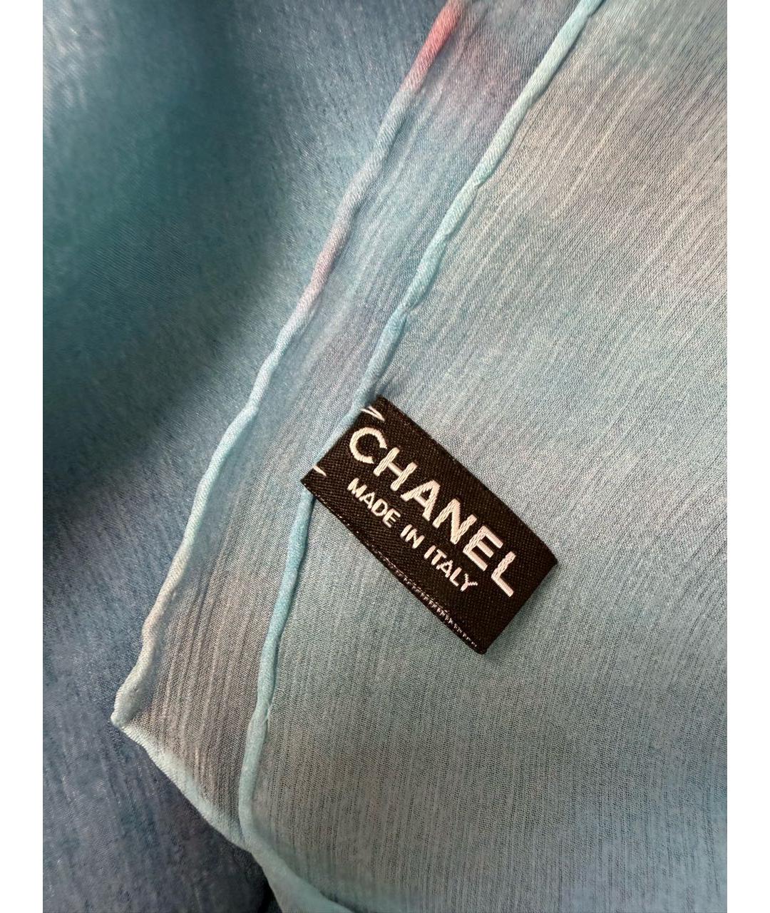 CHANEL Голубой шелковый шарф, фото 4