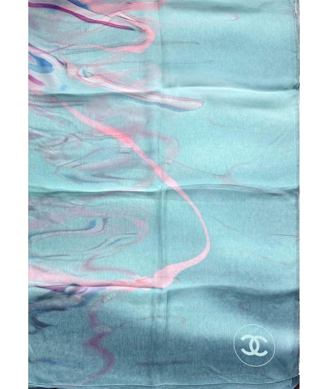 CHANEL Голубой шелковый шарф, фото 8