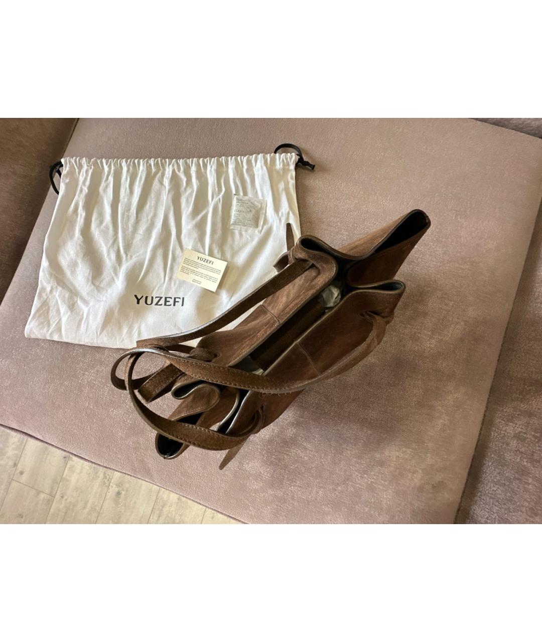 YUZEFI Коричневая замшевая сумка тоут, фото 6