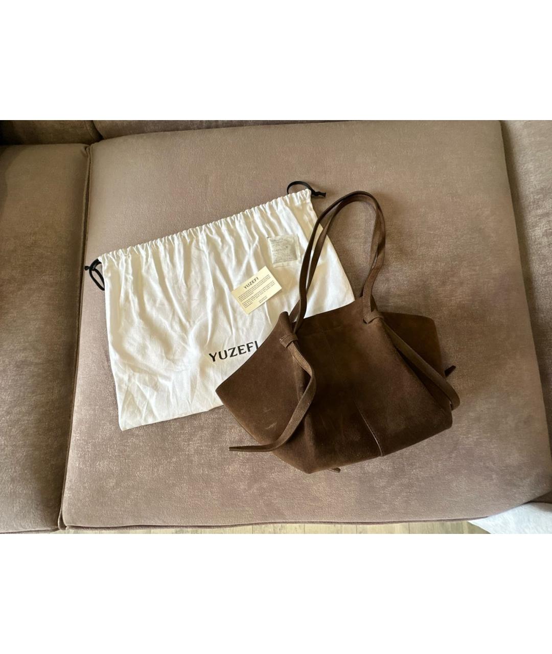 YUZEFI Коричневая замшевая сумка тоут, фото 5