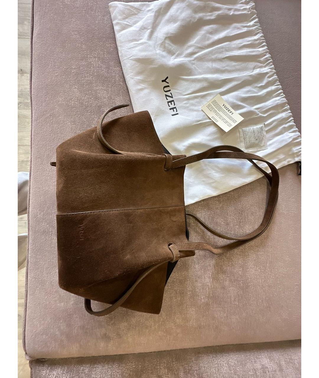 YUZEFI Коричневая замшевая сумка тоут, фото 2