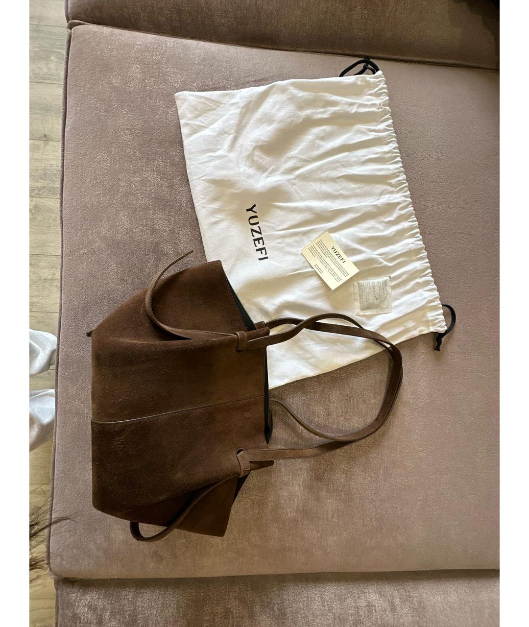 YUZEFI Коричневая замшевая сумка тоут, фото 9