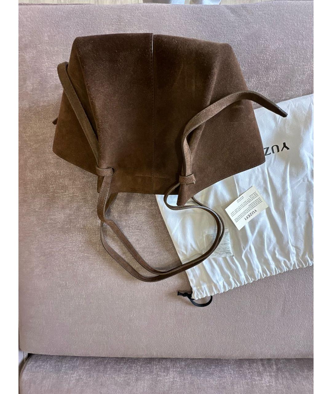 YUZEFI Коричневая замшевая сумка тоут, фото 3