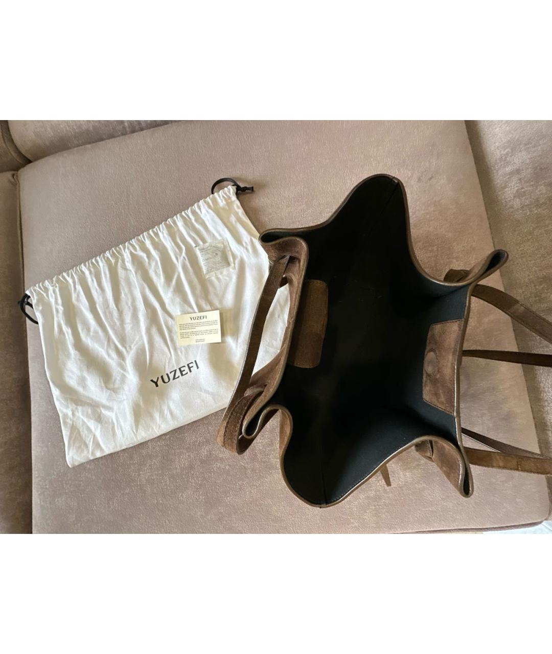 YUZEFI Коричневая замшевая сумка тоут, фото 8