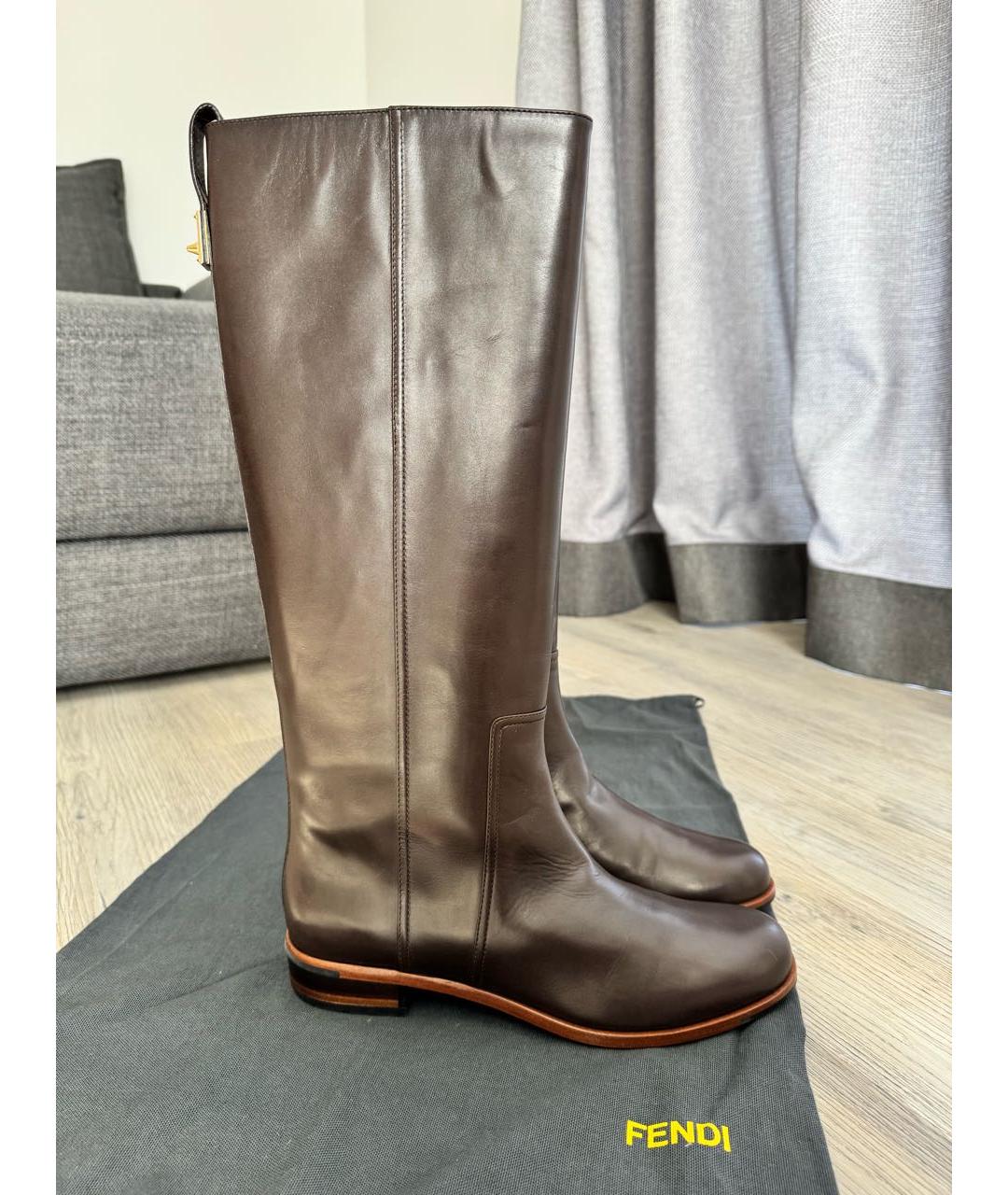 FENDI Коричневые кожаные сапоги, фото 9