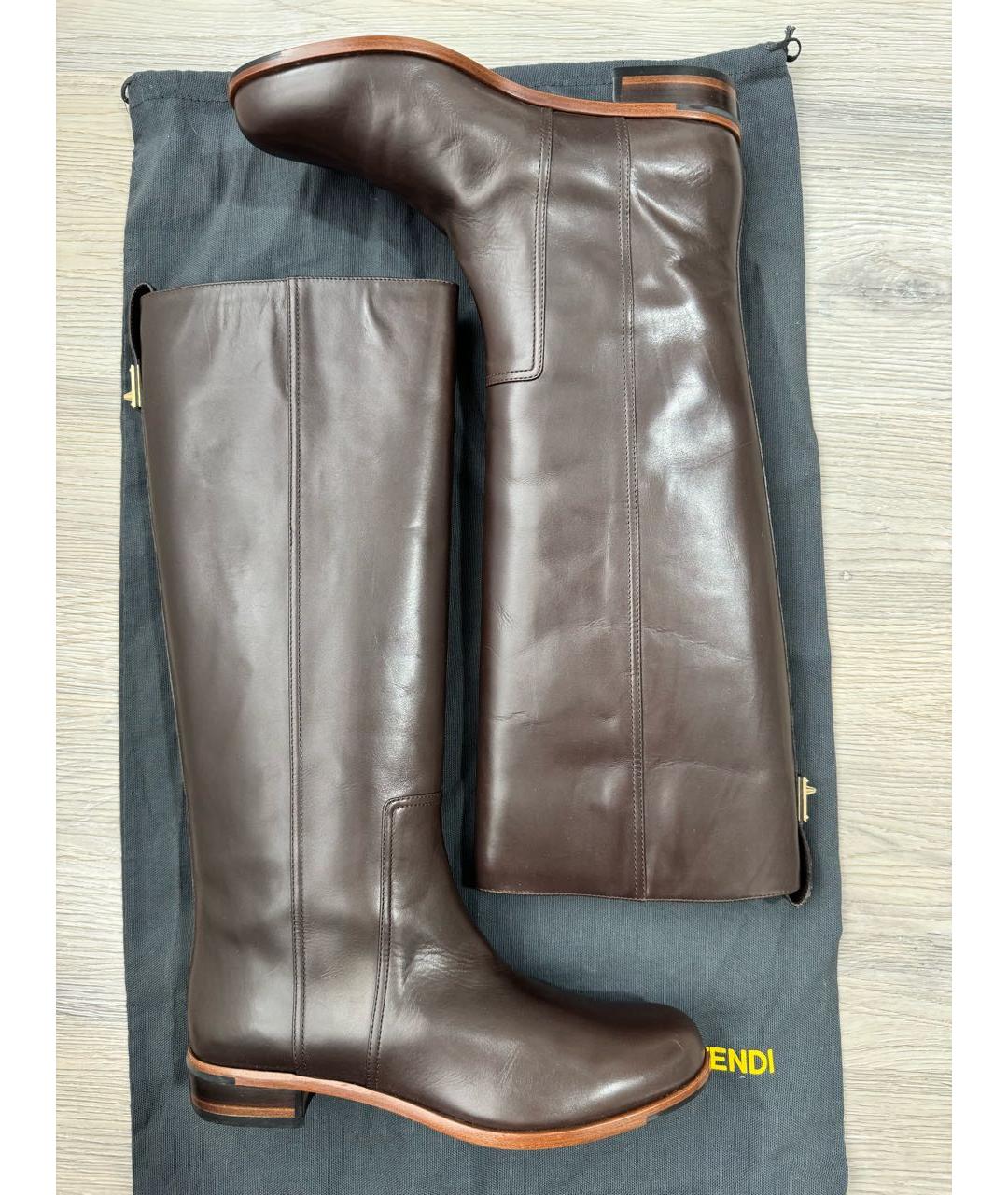FENDI Коричневые кожаные сапоги, фото 5