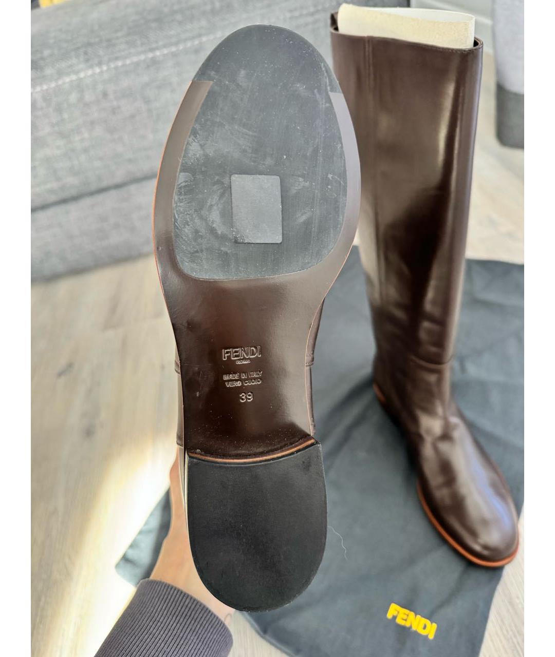 FENDI Коричневые кожаные сапоги, фото 7