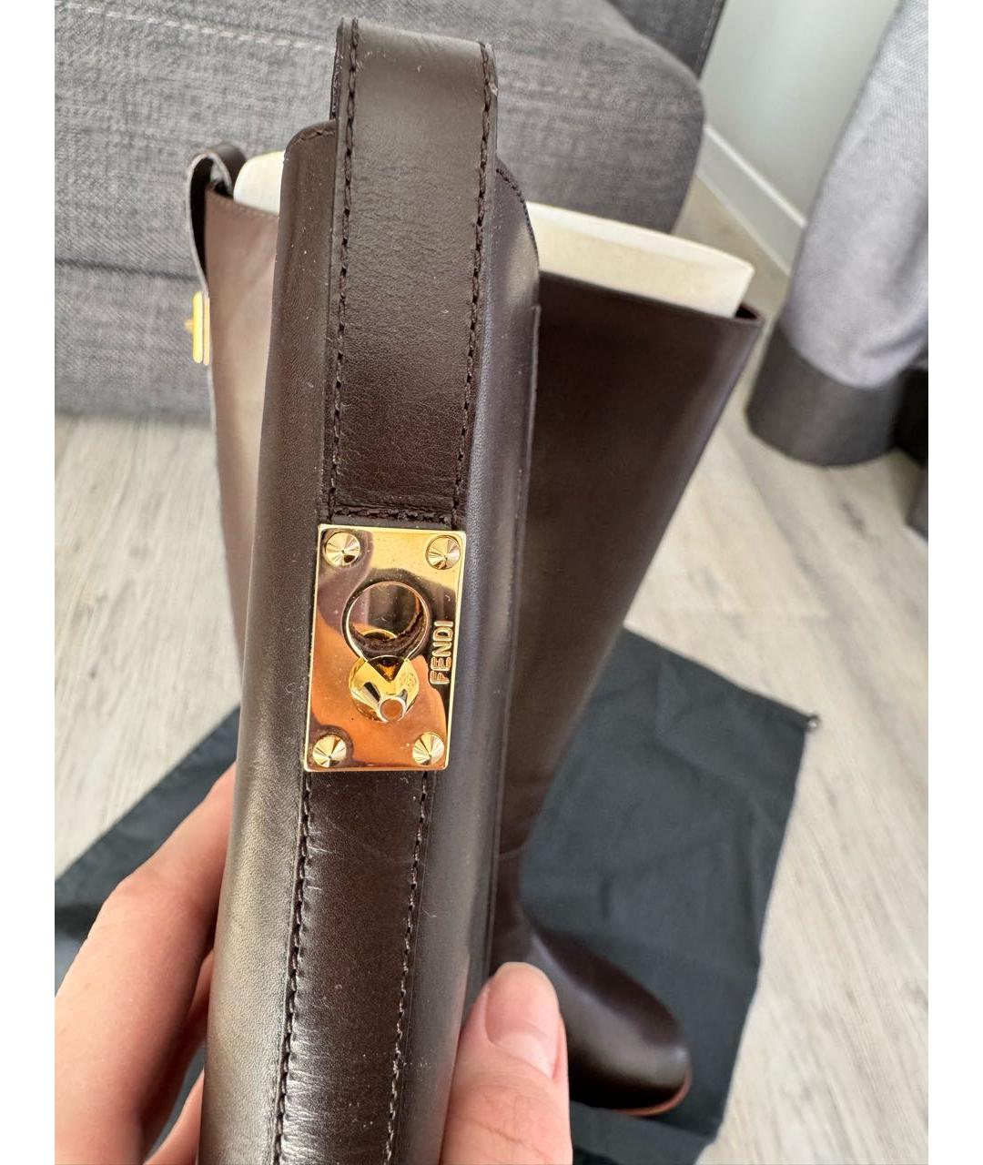 FENDI Коричневые кожаные сапоги, фото 6