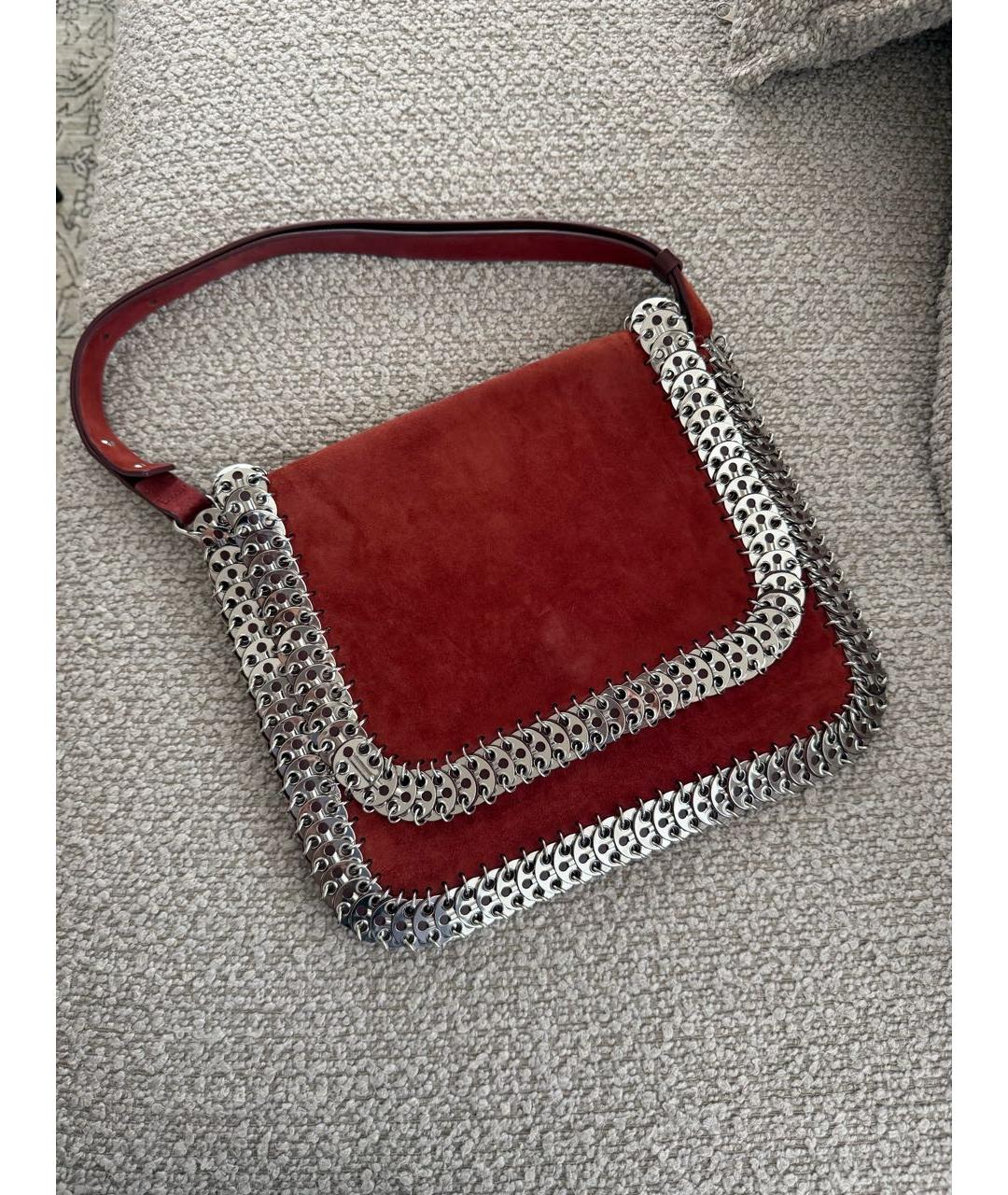 PACO RABANNE Бордовая замшевая сумка через плечо, фото 8
