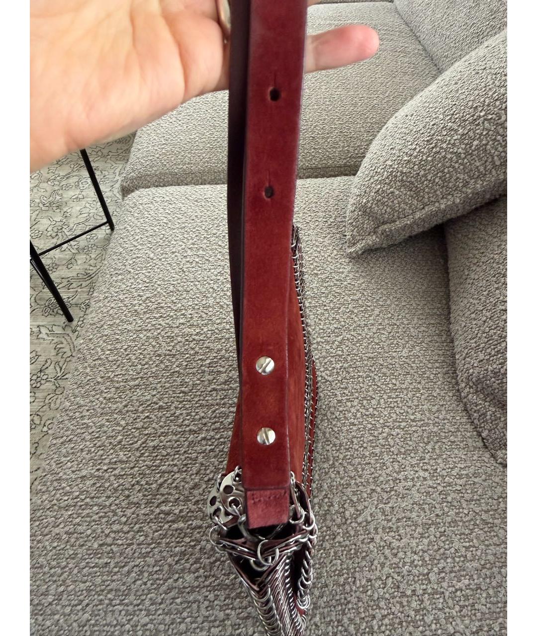 PACO RABANNE Бордовая замшевая сумка через плечо, фото 5