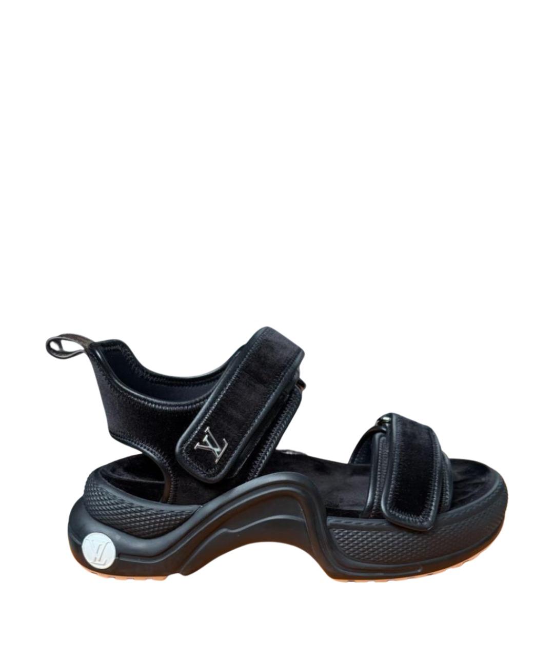 LOUIS VUITTON Черные бархатные сандалии, фото 1