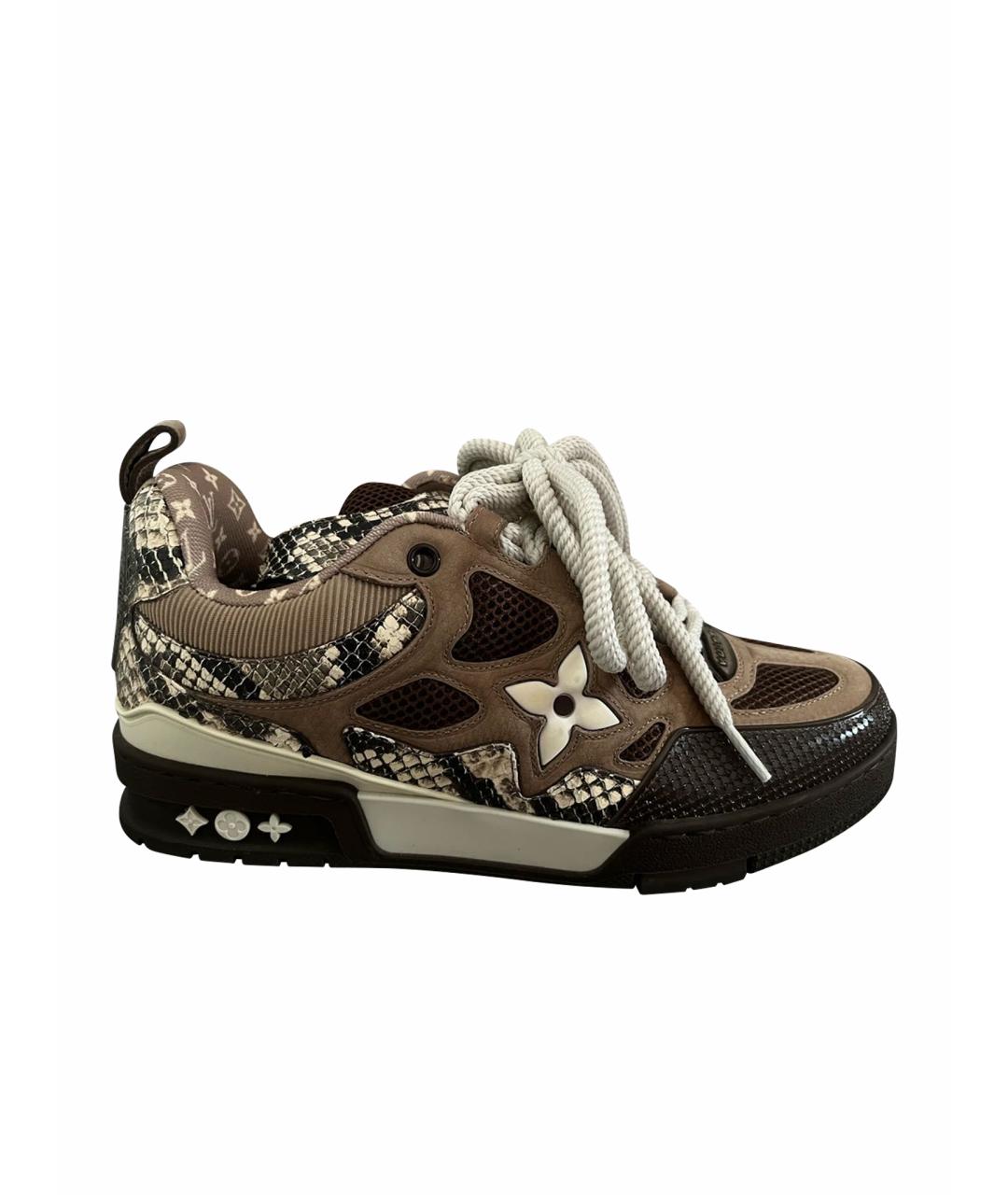 LOUIS VUITTON Коричневые низкие кроссовки / кеды из экзотической кожи, фото 1