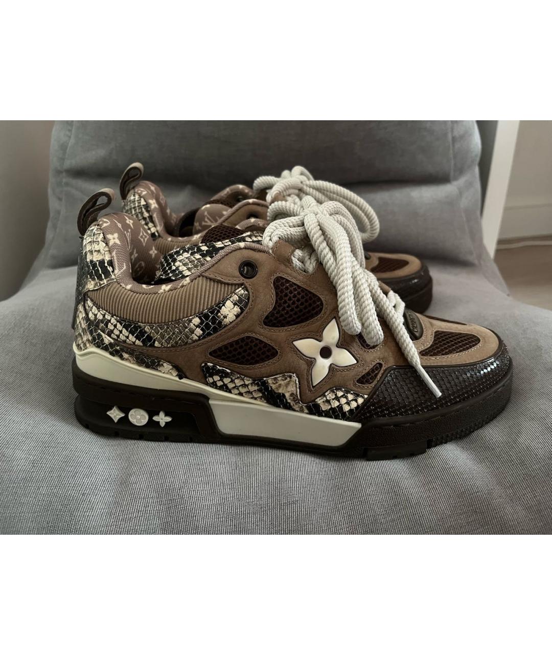 LOUIS VUITTON Коричневые низкие кроссовки / кеды из экзотической кожи, фото 5