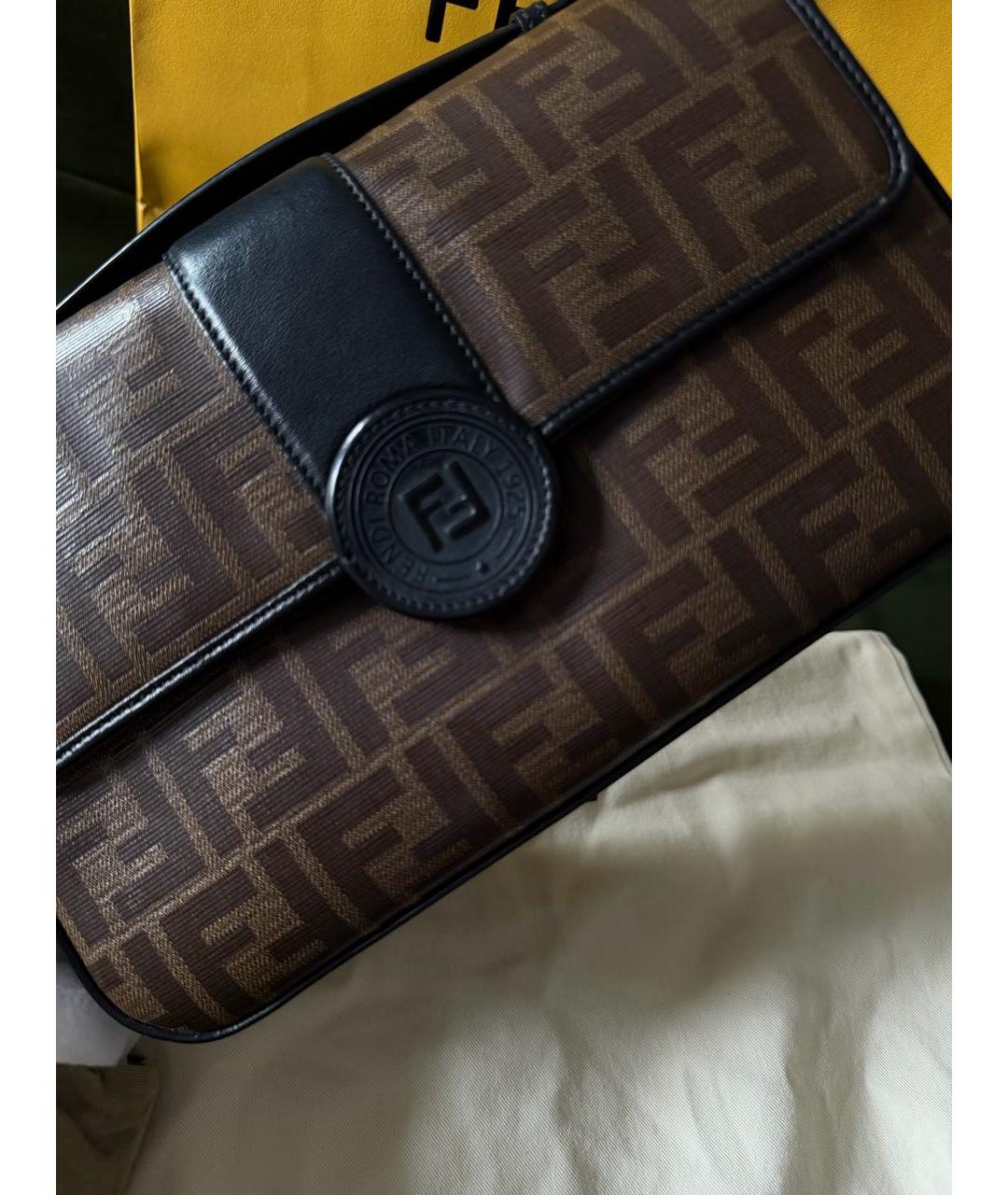 FENDI Коричневая кожаная сумка через плечо, фото 7