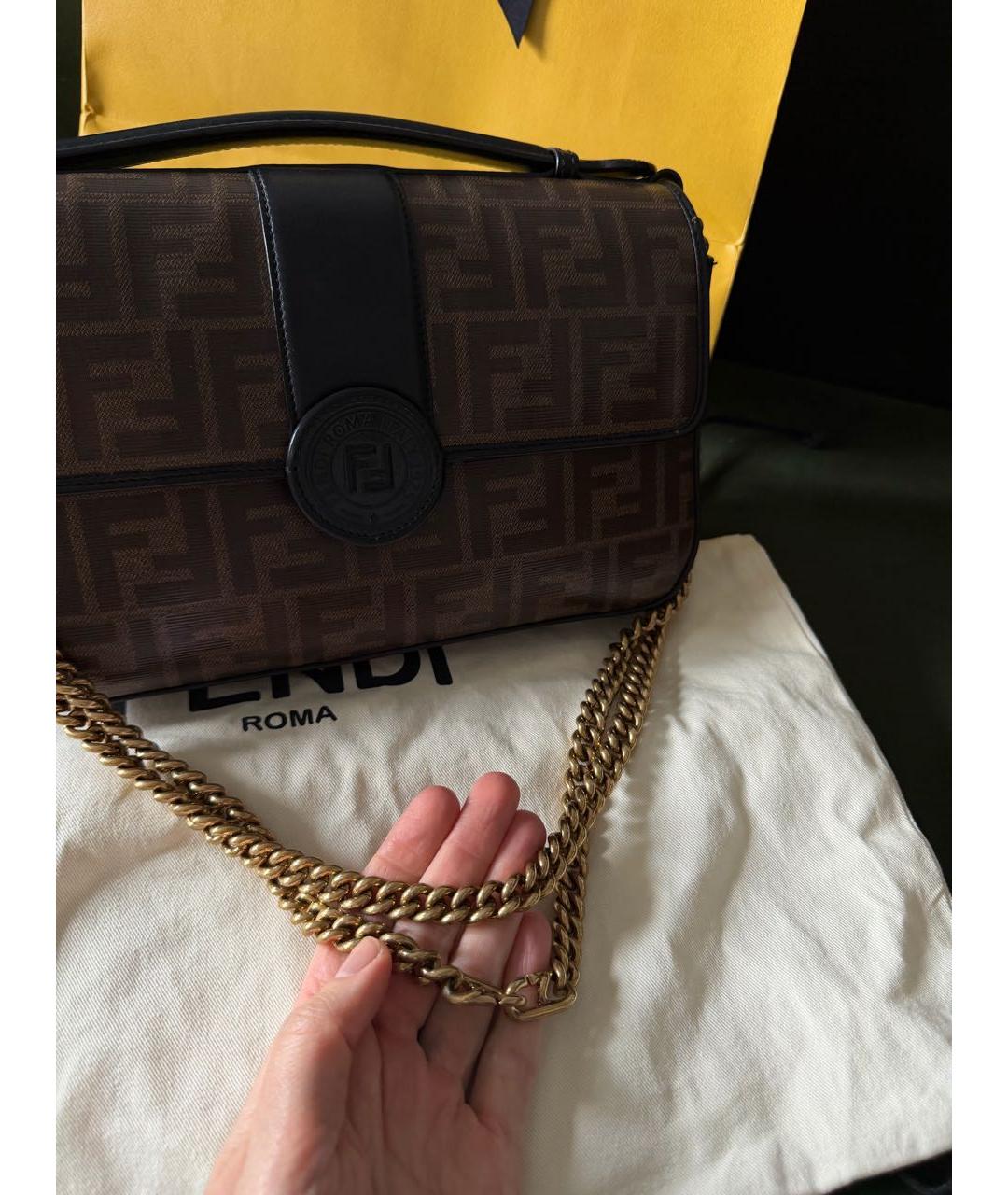 FENDI Коричневая кожаная сумка через плечо, фото 2