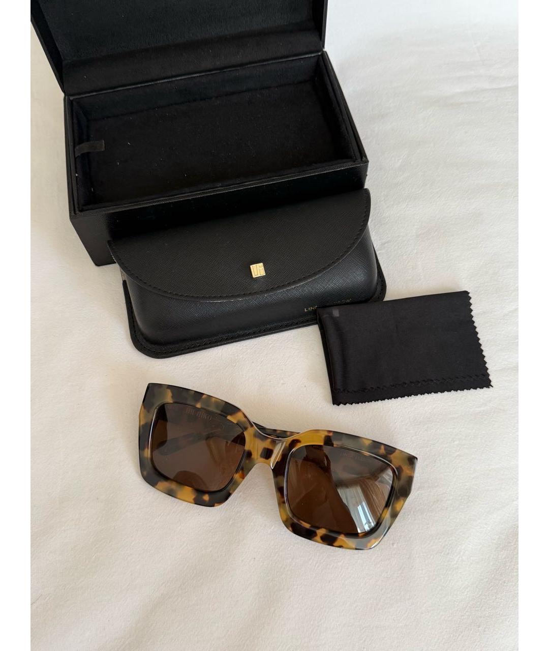 LINDA FARROW Коричневые пластиковые солнцезащитные очки, фото 4