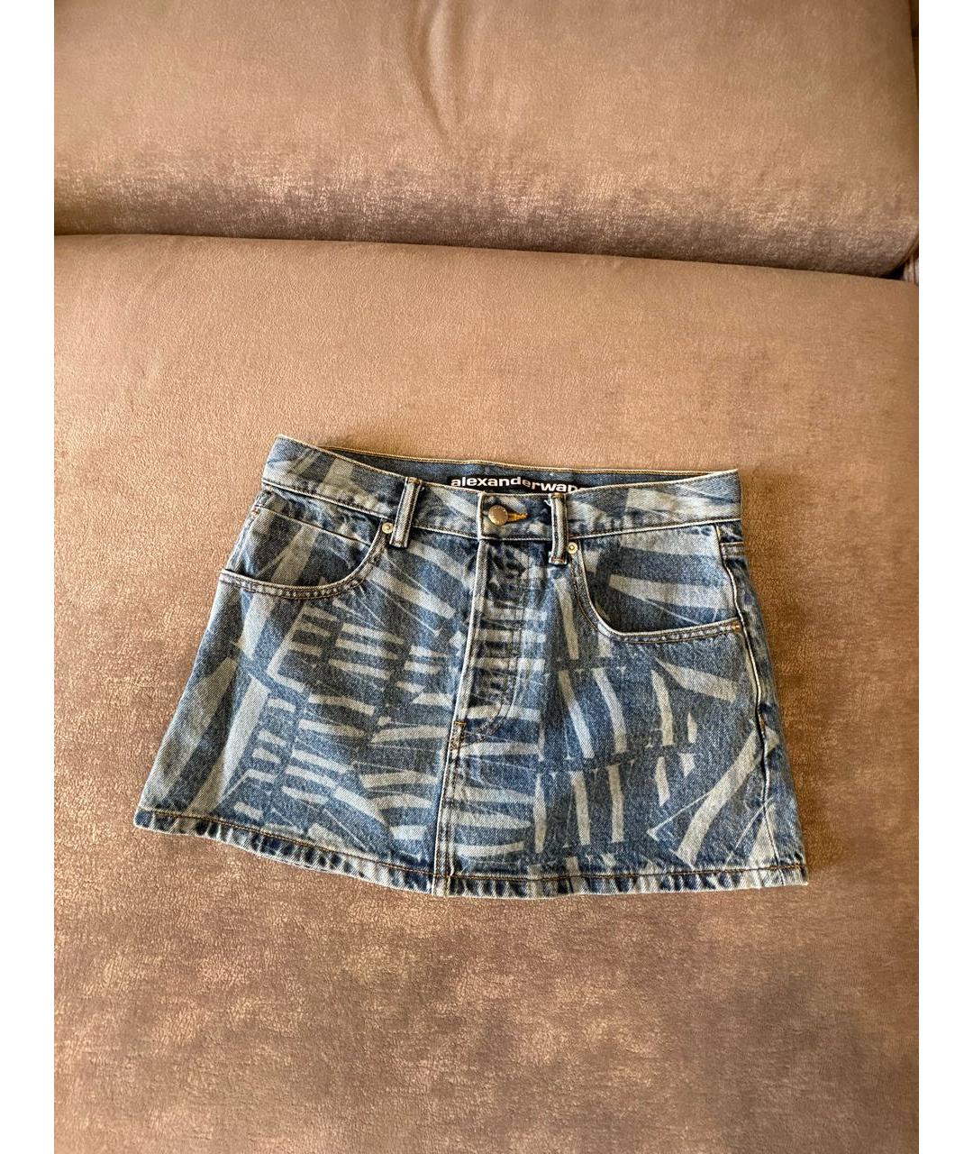 ALEXANDER WANG Синяя хлопковая юбка мини, фото 8