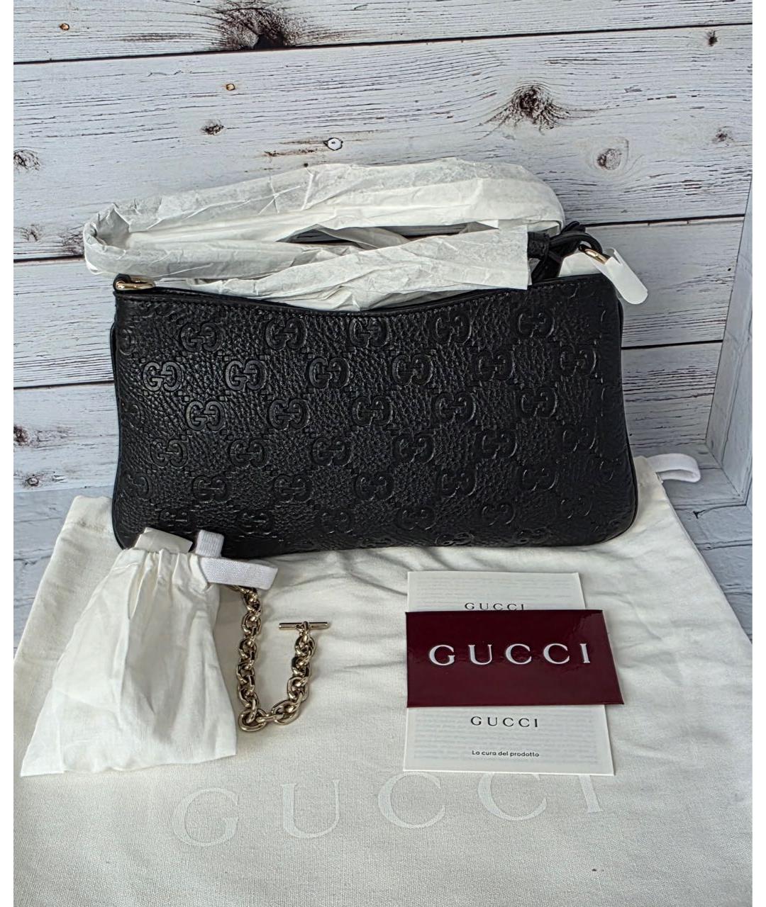 GUCCI Черная кожаная сумка с короткими ручками, фото 3