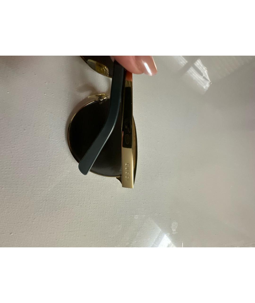 GUCCI Золотые металлические солнцезащитные очки, фото 3