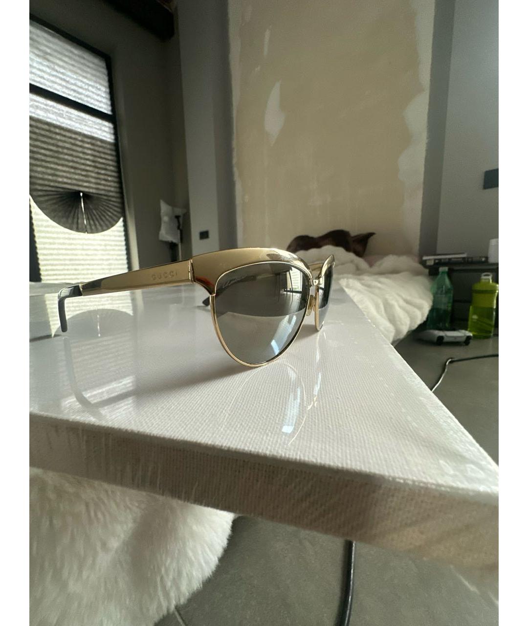 GUCCI Золотые металлические солнцезащитные очки, фото 2