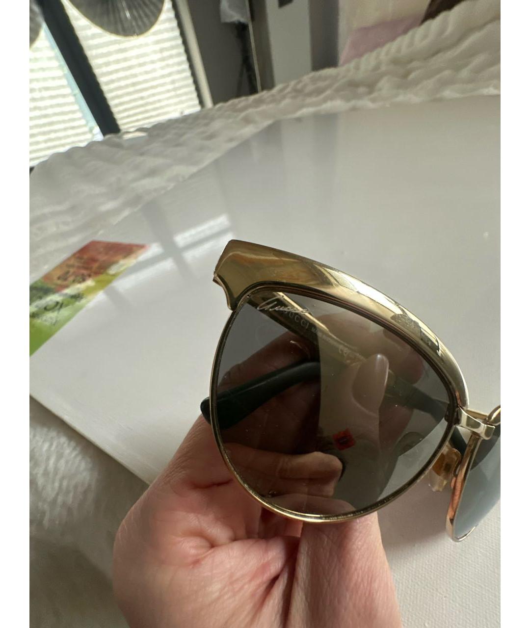 GUCCI Золотые металлические солнцезащитные очки, фото 4