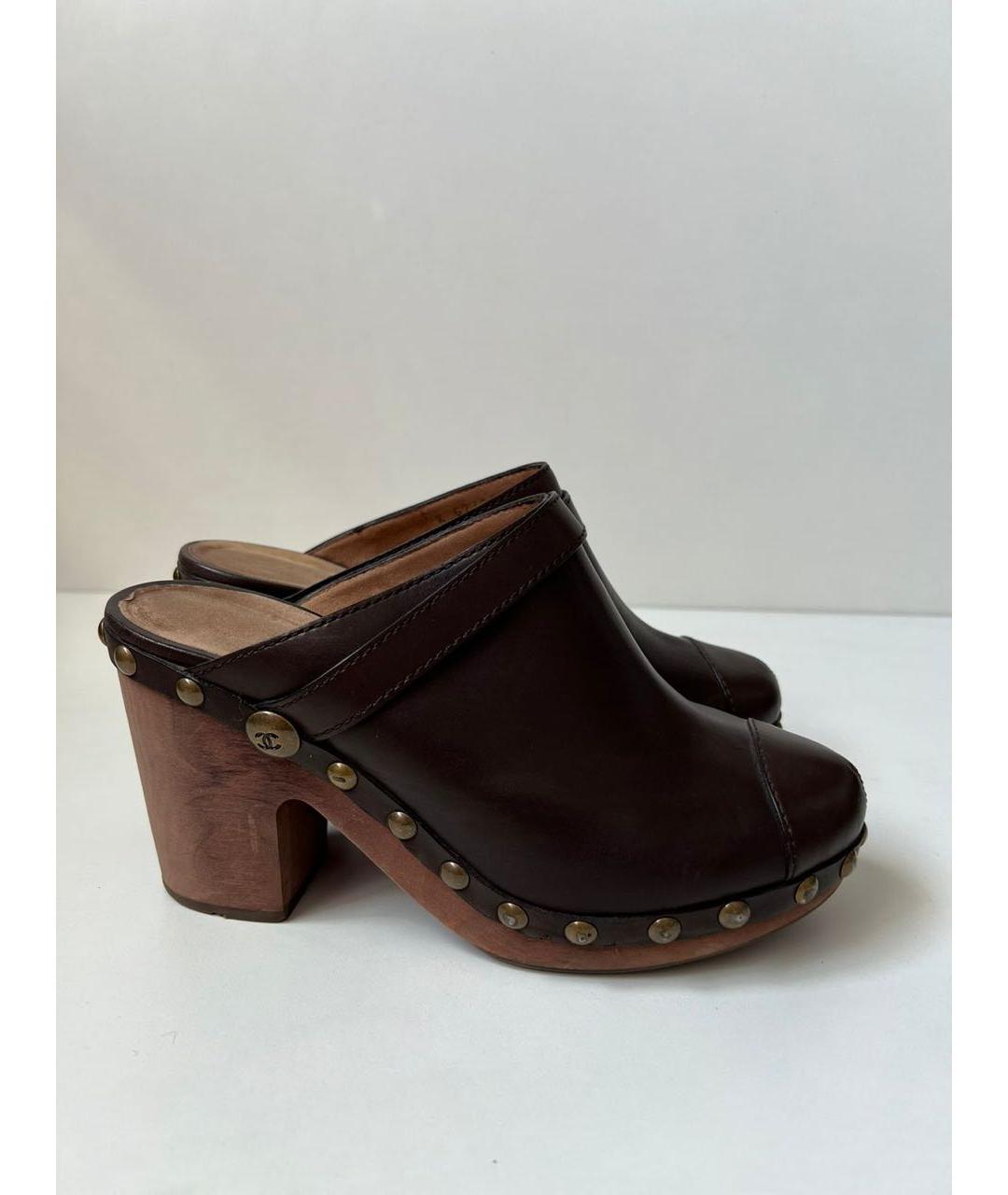 CHANEL Коричневые кожаные мюли, фото 9