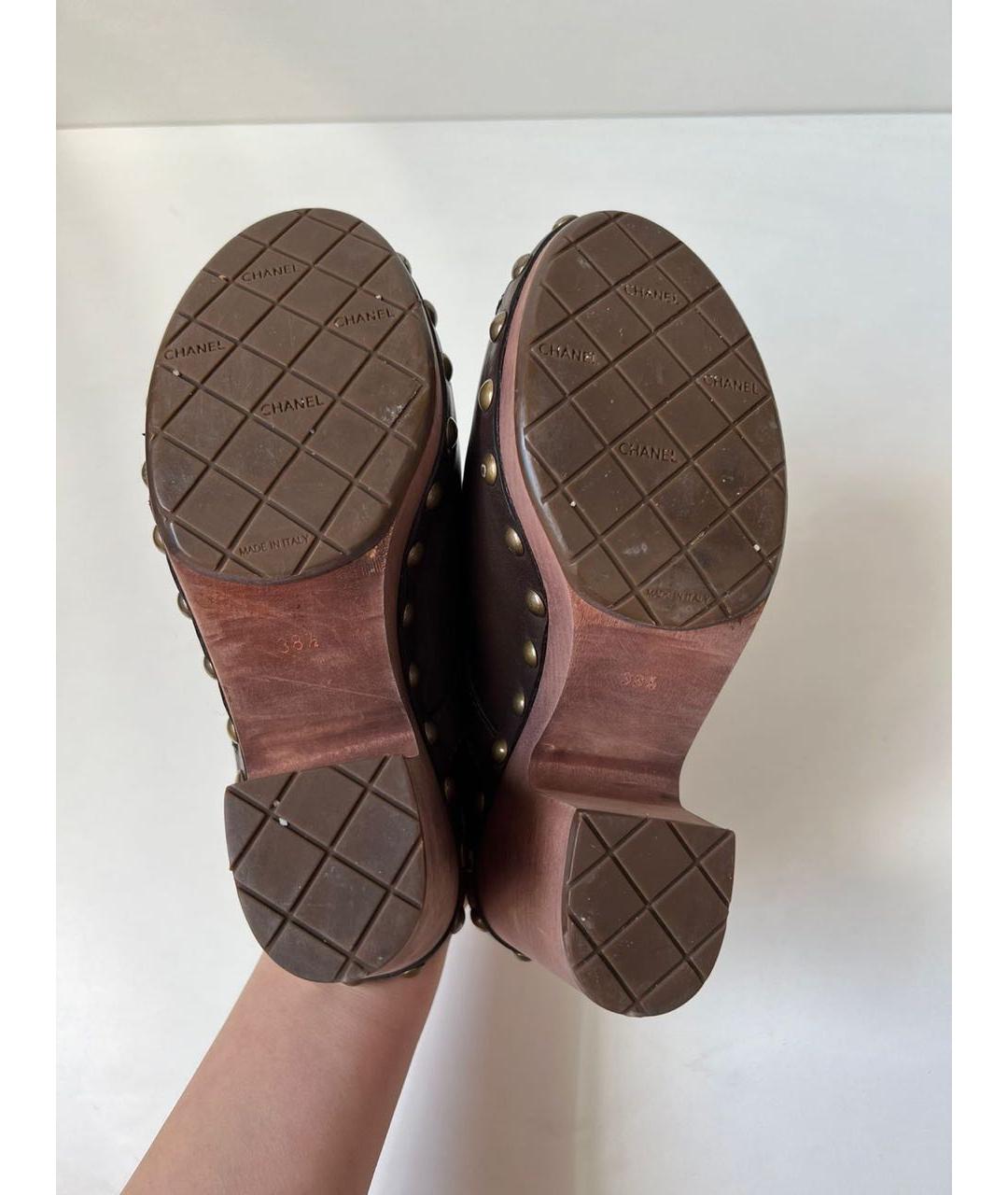CHANEL Коричневые кожаные мюли, фото 6