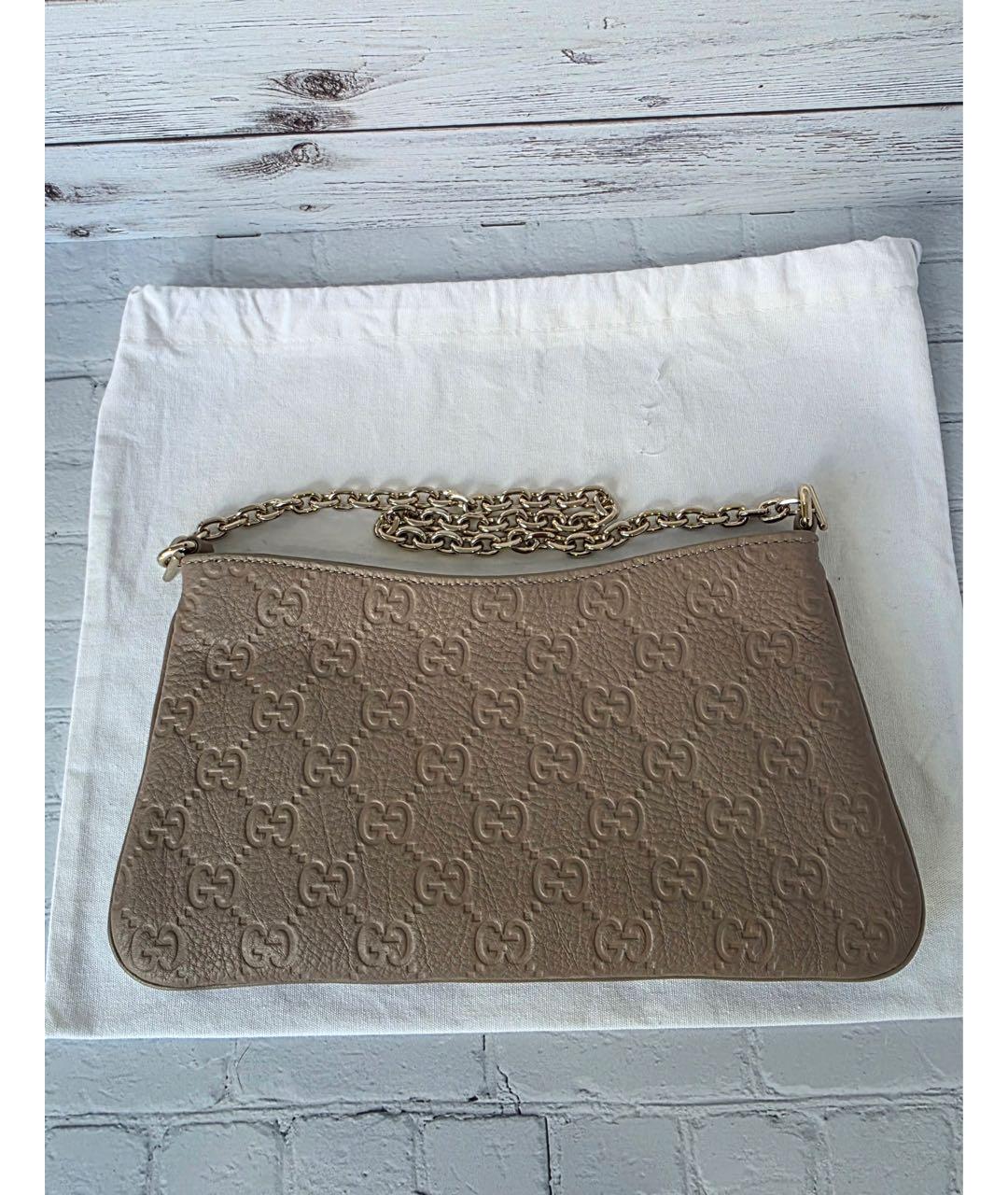 GUCCI Бежевая кожаная сумка с короткими ручками, фото 3