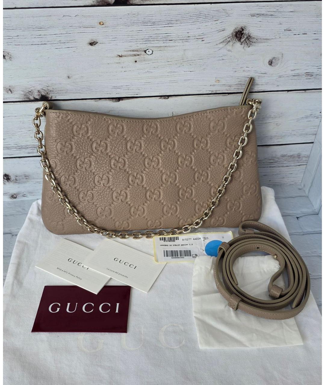 GUCCI Бежевая кожаная сумка с короткими ручками, фото 9