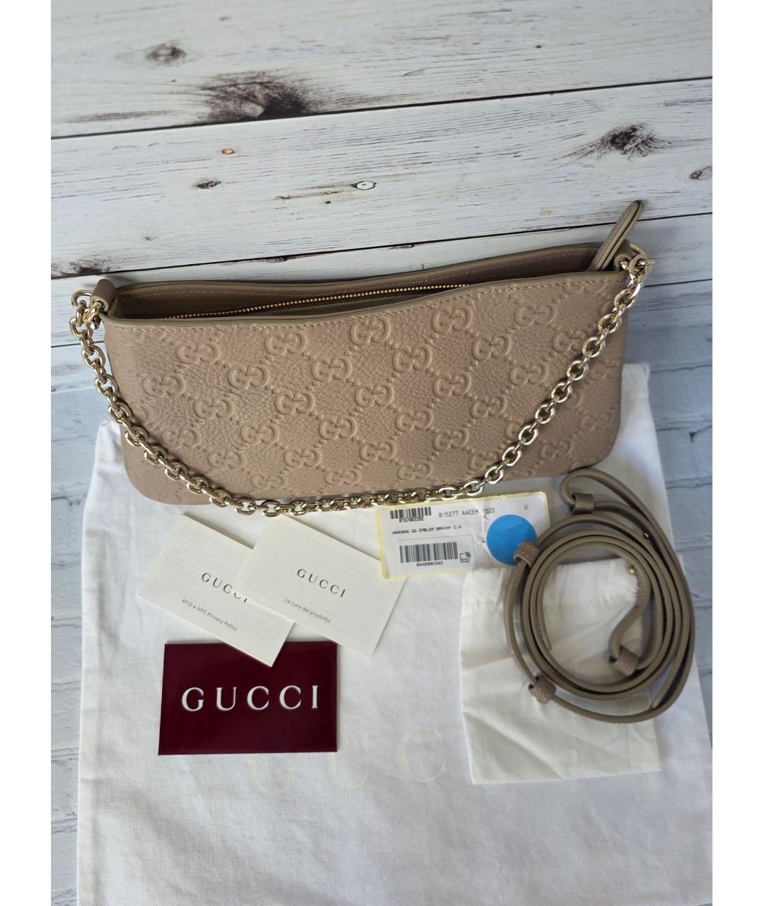 GUCCI Бежевая кожаная сумка с короткими ручками, фото 2