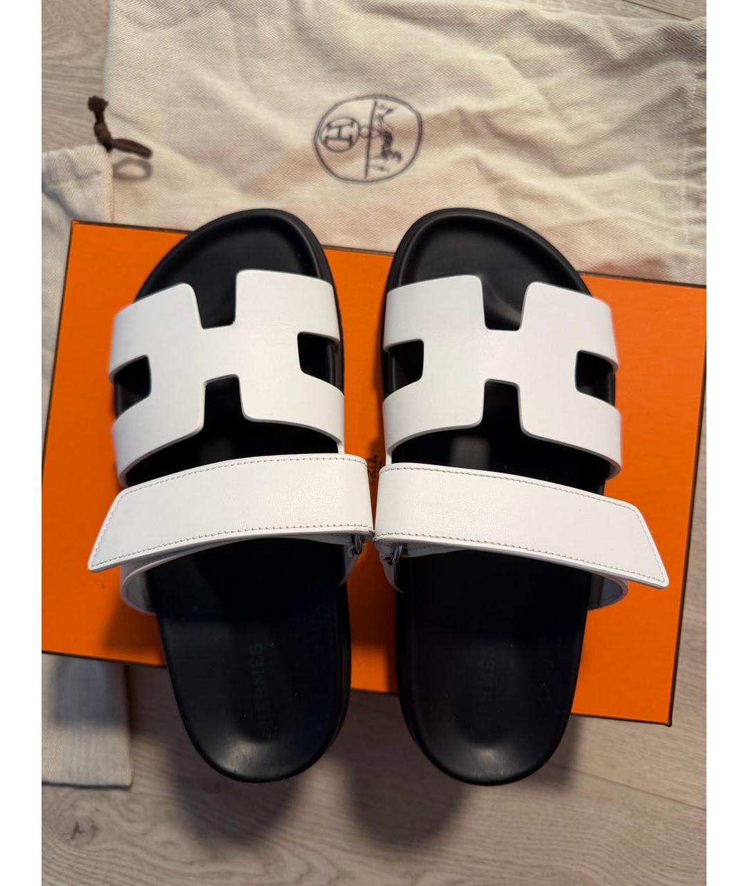HERMES Белые кожаные сандалии, фото 6