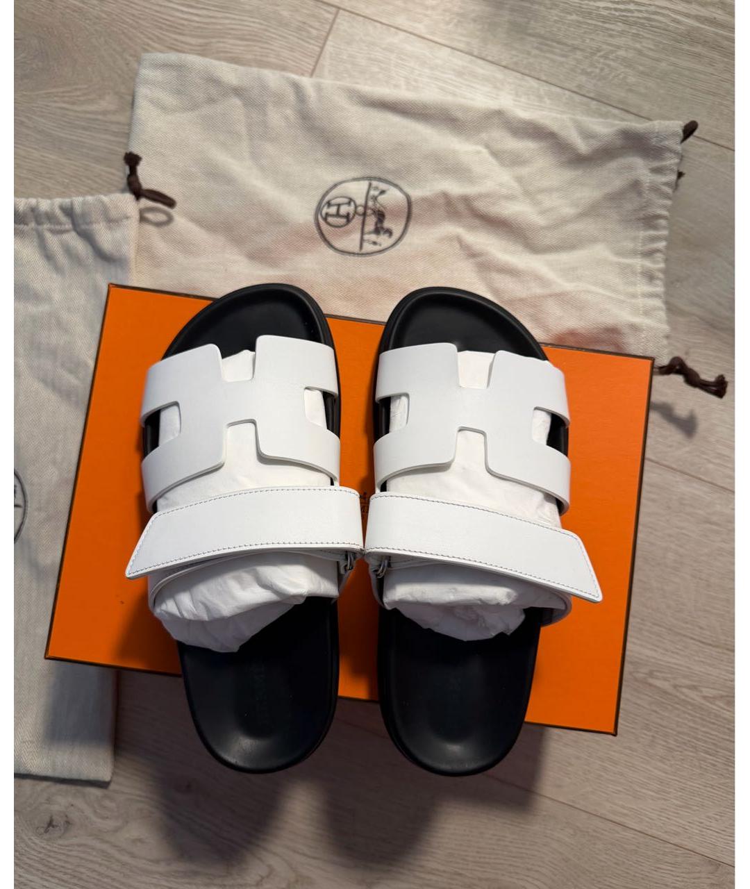 HERMES Белые кожаные сандалии, фото 2