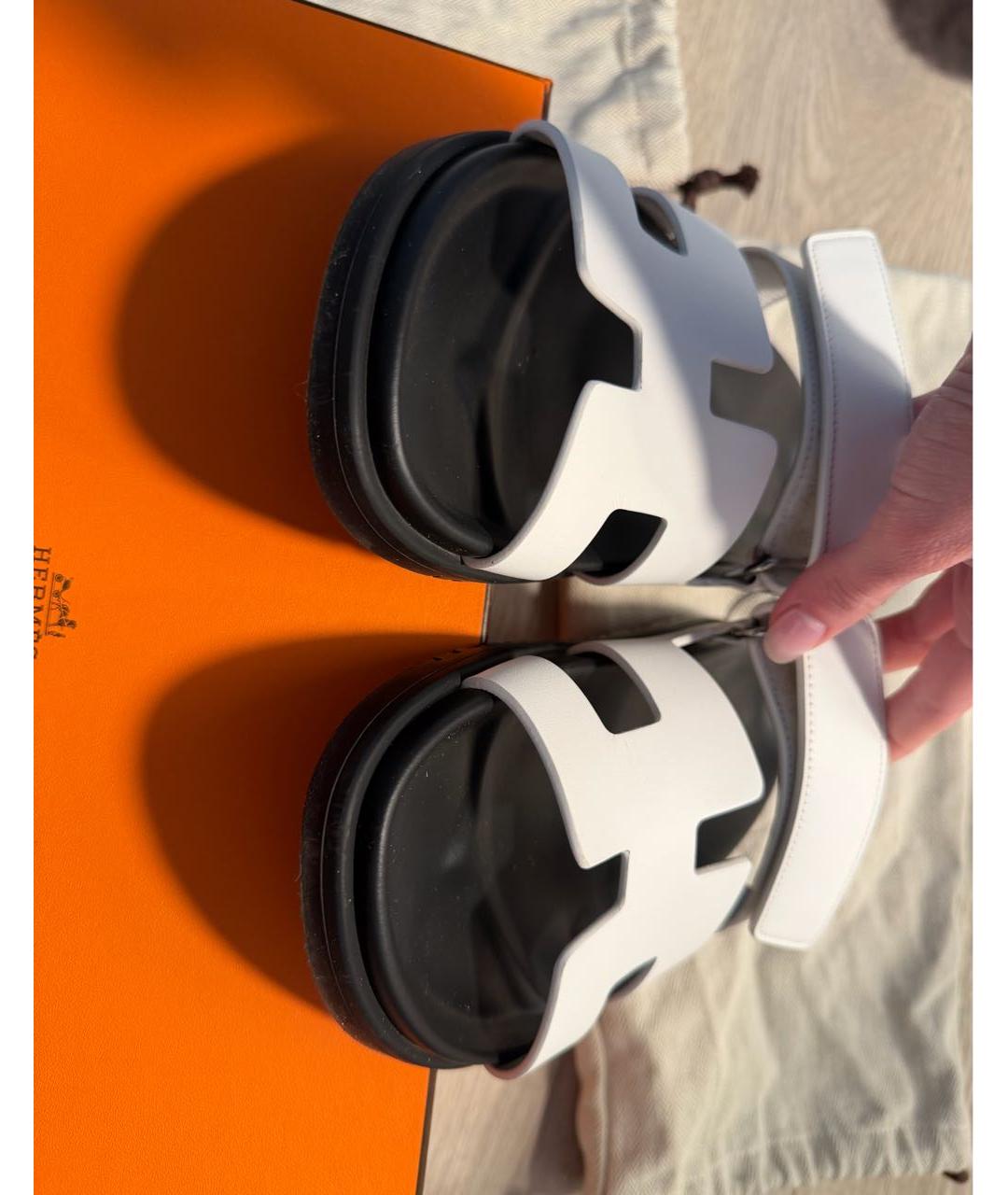 HERMES Белые кожаные сандалии, фото 3