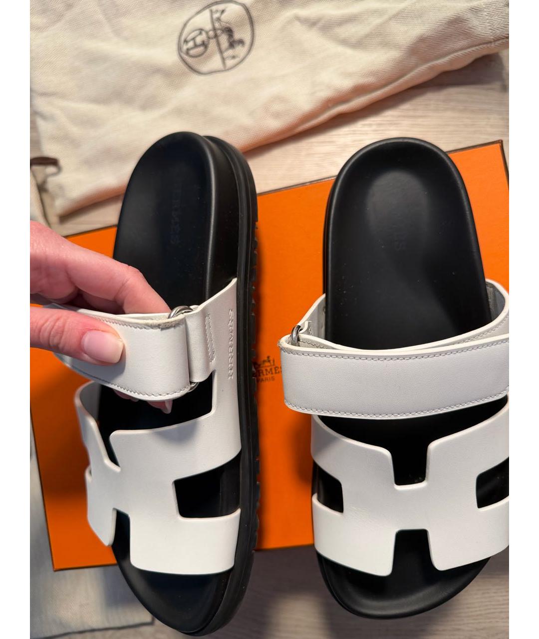HERMES Белые кожаные сандалии, фото 4