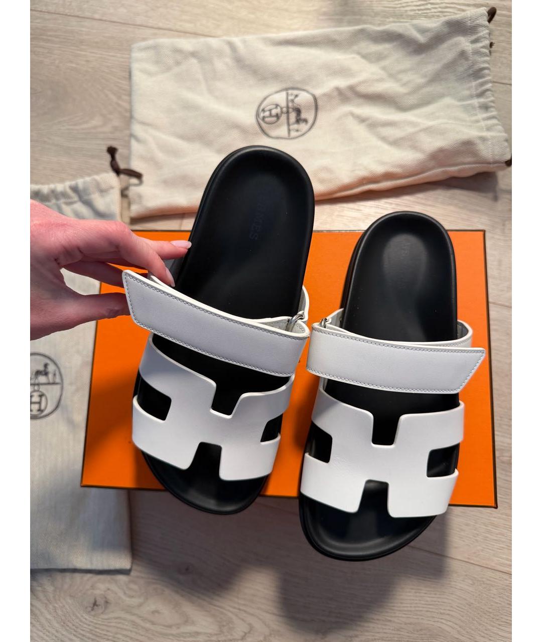 HERMES Белые кожаные сандалии, фото 5