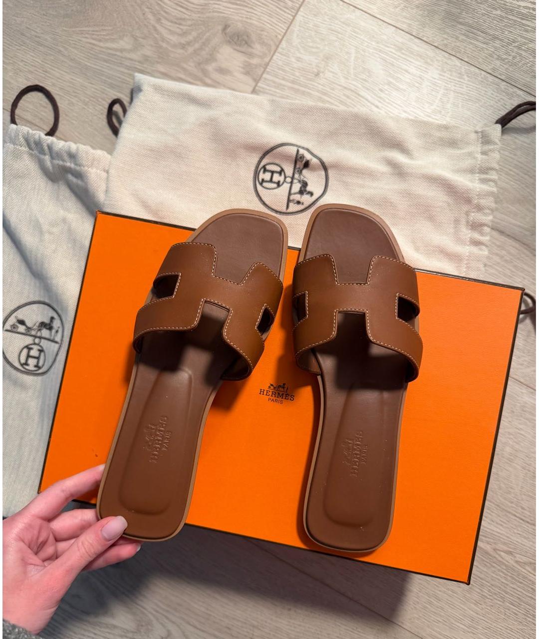 HERMES Коричневые кожаные сандалии, фото 5