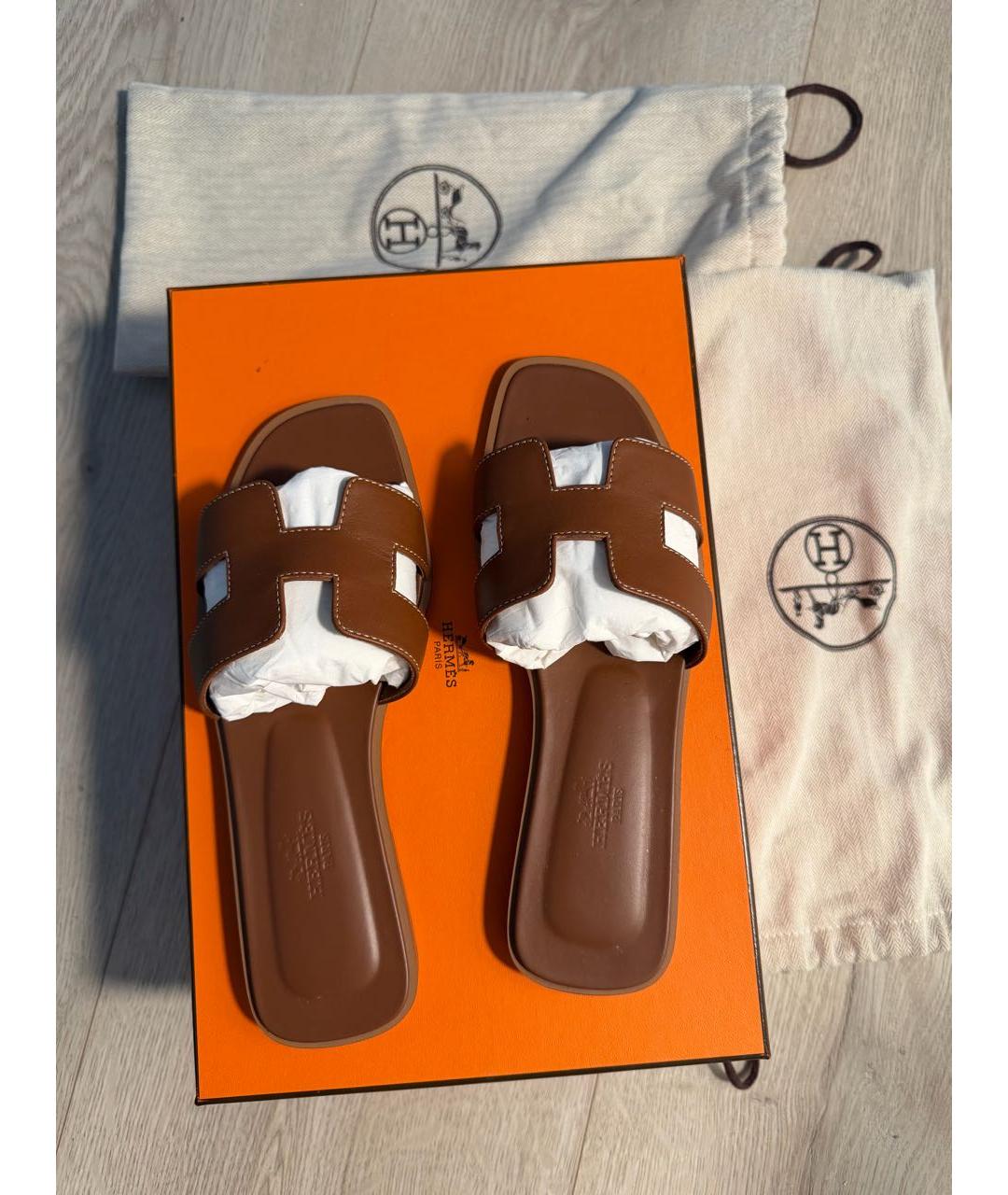 HERMES Коричневые кожаные сандалии, фото 2