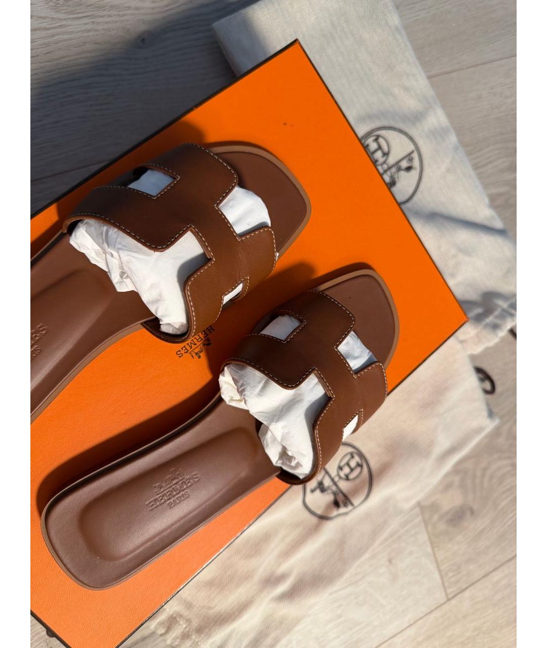 HERMES Коричневые кожаные сандалии, фото 3