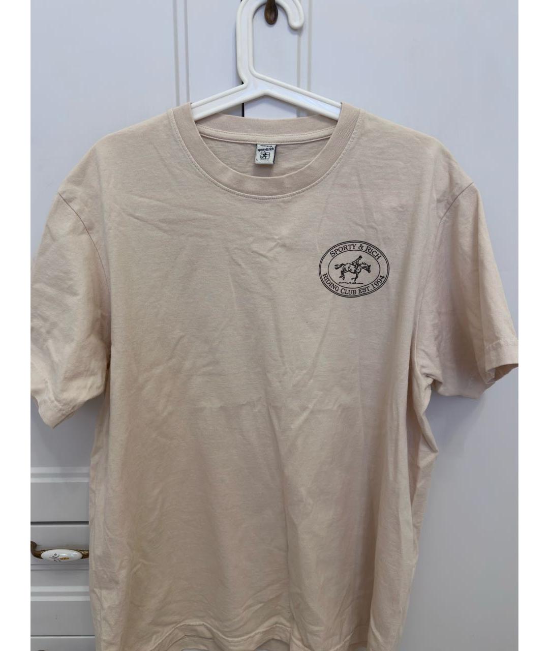 SPORTY AND RICH Бежевая хлопковая футболка, фото 3